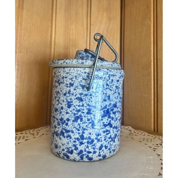 Vintage Speckled Farmhouse Stoneware Crock Lid Kitchen Storage Jar Country Decor - Picture 1 of 7